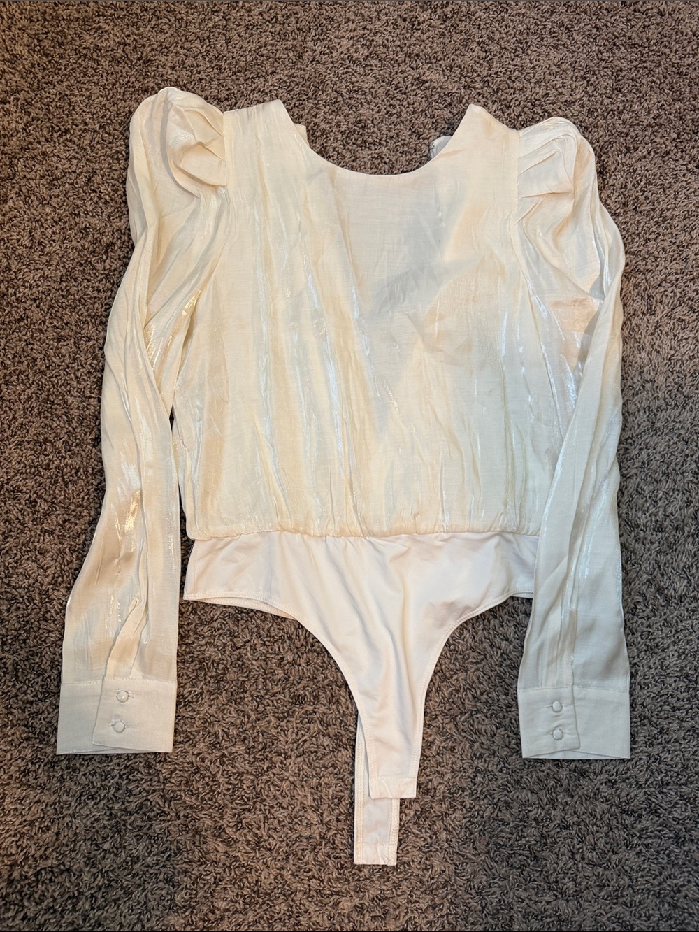 TCEC Cream Shimmer Puff-Sleeve Long-Sleeve Bodysuit